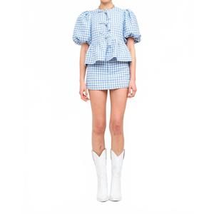 NEW SOFIE THE LABEL norah houndstooth blouse in blue